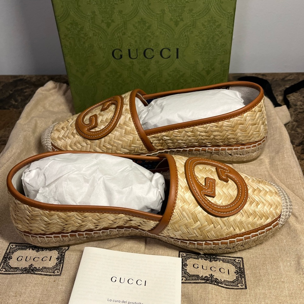 Gucci Adela GG Raffia Espadrille size 38.5 - Picture 4 of 14